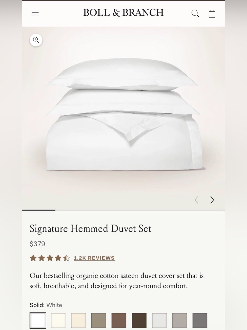 Boll & Branch: Signature Hemmed Duvet Cover - White NWOT
